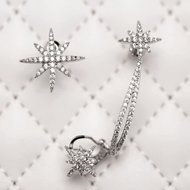 Punk Gothic Antique Silver Snowflake Rhinestone Clip Ear Cuff Wrap Stud Earrings