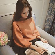 Spritech(TM) Fashion Women Basic Loose Knit Pullover Puff Sleeve Sweatshirt Sweater White N13