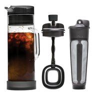 Primula Cold Brew Travel Bottle with Black Insulating Neoprene Sleeve &ndash; Borosilicate Glass and Stainless Steel...