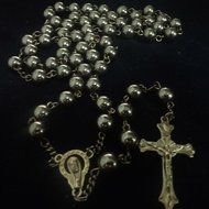 Nonmagnetic Hematite Stone Beads Rosary 8mm Black Catholic Necklace Holy Soil Medal &amp; Cross N3
