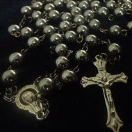 Nonmagnetic Hematite Stone Beads Rosary 8mm Black Catholic Necklace Holy Soil Medal &amp; Cross N4