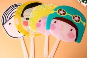 Excelity&reg; Plastic Carton Face Fans Camping Concert Festival Holiday Outdoor Party Hand Fan - Set of 4 N2