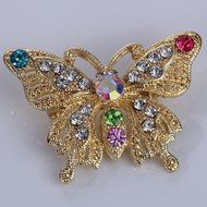 Gold Plated Coloful Crystal Rhinestone Butterfly Brooch Pin Women Party Jewelry N2