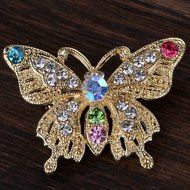 Gold Plated Coloful Crystal Rhinestone Butterfly Brooch Pin Women Party Jewelry N3