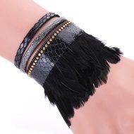 AutumnFall&reg; Women Leather Feather Detail Wrist Cuff Wrap Band Trendy Bracelet (Coffee) N7