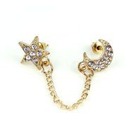 Women Gold plated Moon &amp; Star Shape Crystal Rhinestone Cuff Link Stud Earrings N3