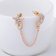 Women Gold plated Moon &amp; Star Shape Crystal Rhinestone Cuff Link Stud Earrings N4