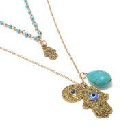 New Gold Lucky Protection Hamsa Fatima Hand Evil Eye Pendant Chain Necklace N2