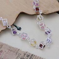 1pc HOT Women's Fancy Silver Plated Colorful Rainbow Rhinestone Bangle Bracelet N3