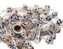 Colorful Zircon Crystals Beads Rosary Catholic Necklace Holy Soil Medal &amp; Cross N3