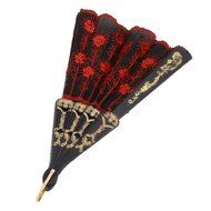 Folding Hand Fan Embroidered Sequin Wedding Prom Dance (Red) N26