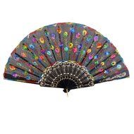 Folding Hand Fan Embroidered Sequin Wedding Prom Dance (Red) N27