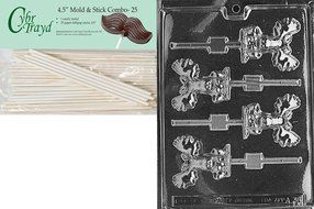 Cybrtrayd 45St25-A038 Moose Lolly Animal Chocolate Candy Mold with 25 4.5-Inch Lollipop Sticks