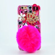 Iphone 7 Plus 5.5inch Bling Rose Gems Smartphone Cover,Yaheeda Rose Fur Ball Design 3D Handmade Rhinetstone Phone... N5