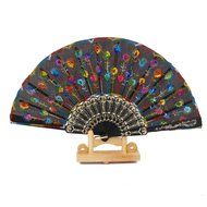 Folding Hand Fan Embroidered Sequin Wedding Prom Dance (Red) N28