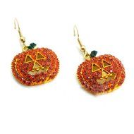 Halloween Full Crystal Rhinestone Pumpkin Pierced Hook Dangle Stud Earrings Gift N3