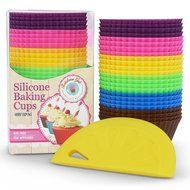 Silicone Cupcake Liners / 24 Reusable Baking Cups Includes Silicone Scraper by Baketown Girls
