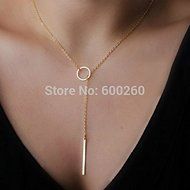 SysPod(TM) Chic Y Shaped Gold Plated Bar Circle Lariat Style Necklace 1pc Womens Unique Charming Gold Tone Bar... N3