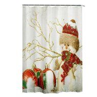 AutumnFall Winter Holiday Snowman Christmas Fabric Shower Curtain Digital Decor with Hooks (180cm180cm, F) N19