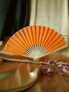 9" Orange Chinese Folding Silk Hand Fan for Weddings N2