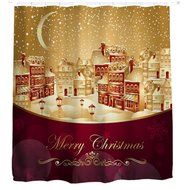 AutumnFall Winter Holiday Snowman Christmas Fabric Shower Curtain Digital Decor with Hooks (180cm180cm, F) N20