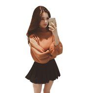 Spritech(TM) Fashion Women Basic Loose Knit Pullover Puff Sleeve Sweatshirt Sweater White N17