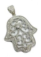 Delicate Hamsa Hand Judaica Charm Silver 925 Pendant Zircon Crystals Israel 1.6"