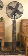 Rustic Tree Bark Floor Standing Fan
