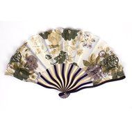 uxcell Peony Fabric Cloth Wood Frame Hand Fan Beige Ivory Indigo Blue N2