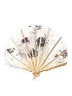 Bamboo Ribs Flower Print Seashell Shape Folding Hand Fan White Gray N3