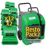 BlueDri RestoPack2 includes 2x 76 Pint PPD Stackable Commercial Dehumidifiers 12x 1/3 HP 3 Speed 2.9 Amp One-29...
