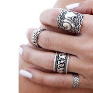 IBobo 4/6Pcs Fashion Women Silver Vintage Jewelry Punk Carve Flower Ring set N15