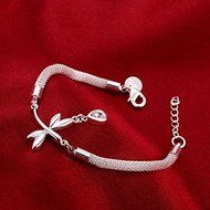 Hot 925 Sterling SIlver Plated Women Dragonfly Swarovski Bracelet Bangle Jewelry N7