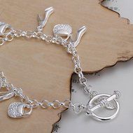 New Women Fashion 925 Sterling Silver Plated Shoes Stylish Bag Bracelets Jewelry N4