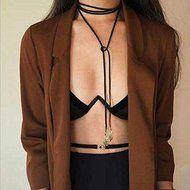 Vintage Lady Jewelry Gothic Black Velvet Choker Long Chain Leaf Pendant Necklace N4