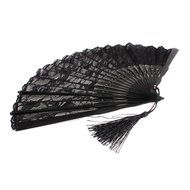 NSSTAR High Quality Lady's Girl's Vintage Retro Flower Lace Handheld Folding Hand Fan (Black) N3
