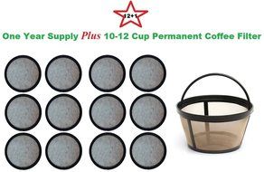 10-12 Cup Permanent Basket-Style Coffee Filter &amp; a set of 12 Water Filters designed to fit Mr. Coffee Coffeemakers