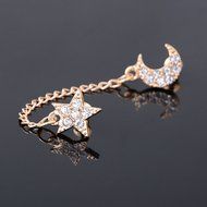 Women Gold plated Moon &amp; Star Shape Crystal Rhinestone Cuff Link Stud Earrings N5