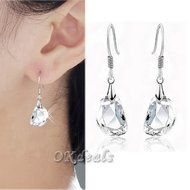 Women 925 Sterling Silver Plated Ear Hook Crystal Rhinestone Dangle Earrings BTW N3