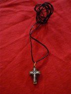Olive Wood Small Catholic Silver Plated Cross Crucifix Handmade on Thread N2
