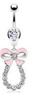 Kathy store INC 316l Clear Crystals Bow Bowknot Belly Button Navel Ring Bar Body Jewelry (White)