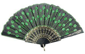 COCOTINA Embroidered Flower Peacock Pattern Sequin Fabric Folding Handheld Hand Fan Hand (Red) N3