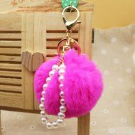 AutumnFall&reg; Imitate Rabbit Fur Ball Pearl Car Keychain Handbag Key Ring (Purple) N12