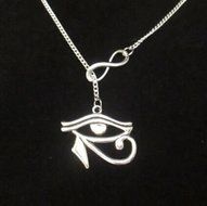 Infinity Eye Of Horus lariat necklace, amulet protection positive energy necklace.