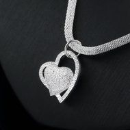 New Fashion 925 Silver Color Charm Heart Pendant Beautiful women Necklace box EA