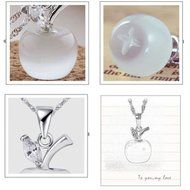 Opal White 925 Sterling Silver Apple Shape Cat Eye Stone CZ Pendant Gift N2