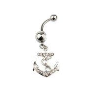 Kathy store INC 316l Surgical Stainless Steel 14g 7/16 Inch Anchor Crystal Rhinestone Gem Bar Navel Belly Ring... N3