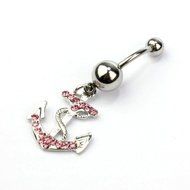 Kathy store INC 316l Surgical Stainless Steel 14g 7/16 Inch Anchor Crystal Rhinestone Gem Bar Navel Belly Ring... N5