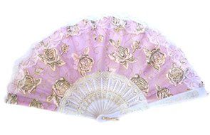 Colorful Slab Lace Folding Fan with Rose Pictures (Black) N2