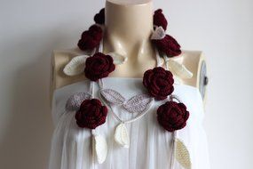 Burgundy Scarf-Rose Crochet Scarf-Necklace Lariat Scarf- Burgundy,Ivory,Taupe Scarf-Burgundy Neckwarmer